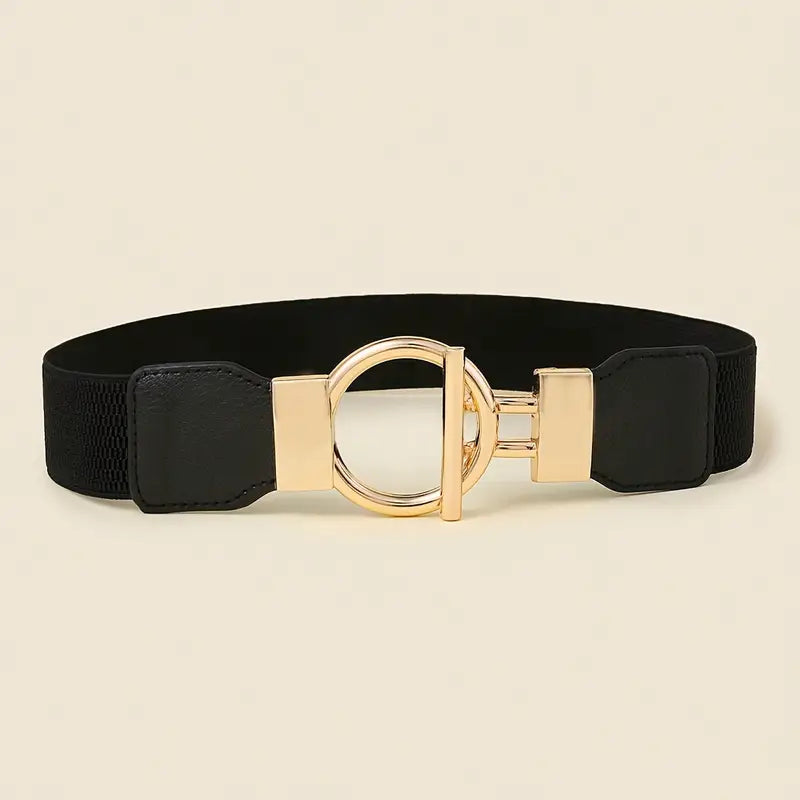 Jarin Belt — Stretch Waist Belt with Gold-Tone Circle Buckle