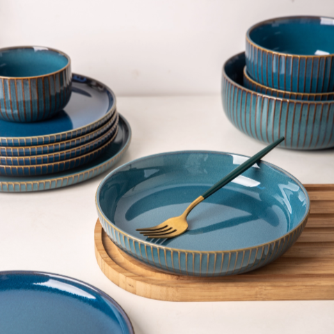 Liora — 12-Piece Ceramic Dinnerware Set with Hand-Stained Finish