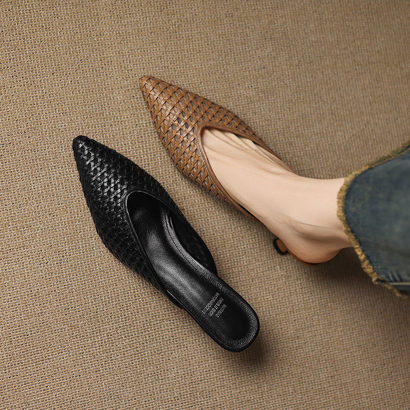 Calina — Genuine Leather Woven Heels with Cushioned Insole