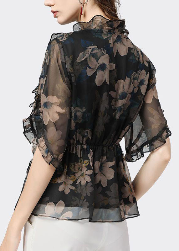 Black Ruffled Patchwork Chiffon Blouse™ — Feel Effortlessly Flawless and Unstoppable All Summer Long