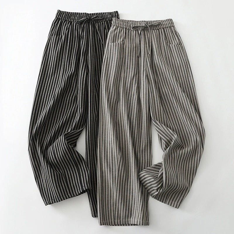 Liora — Striped Linen Wide-Leg Pants with Elastic Waistband