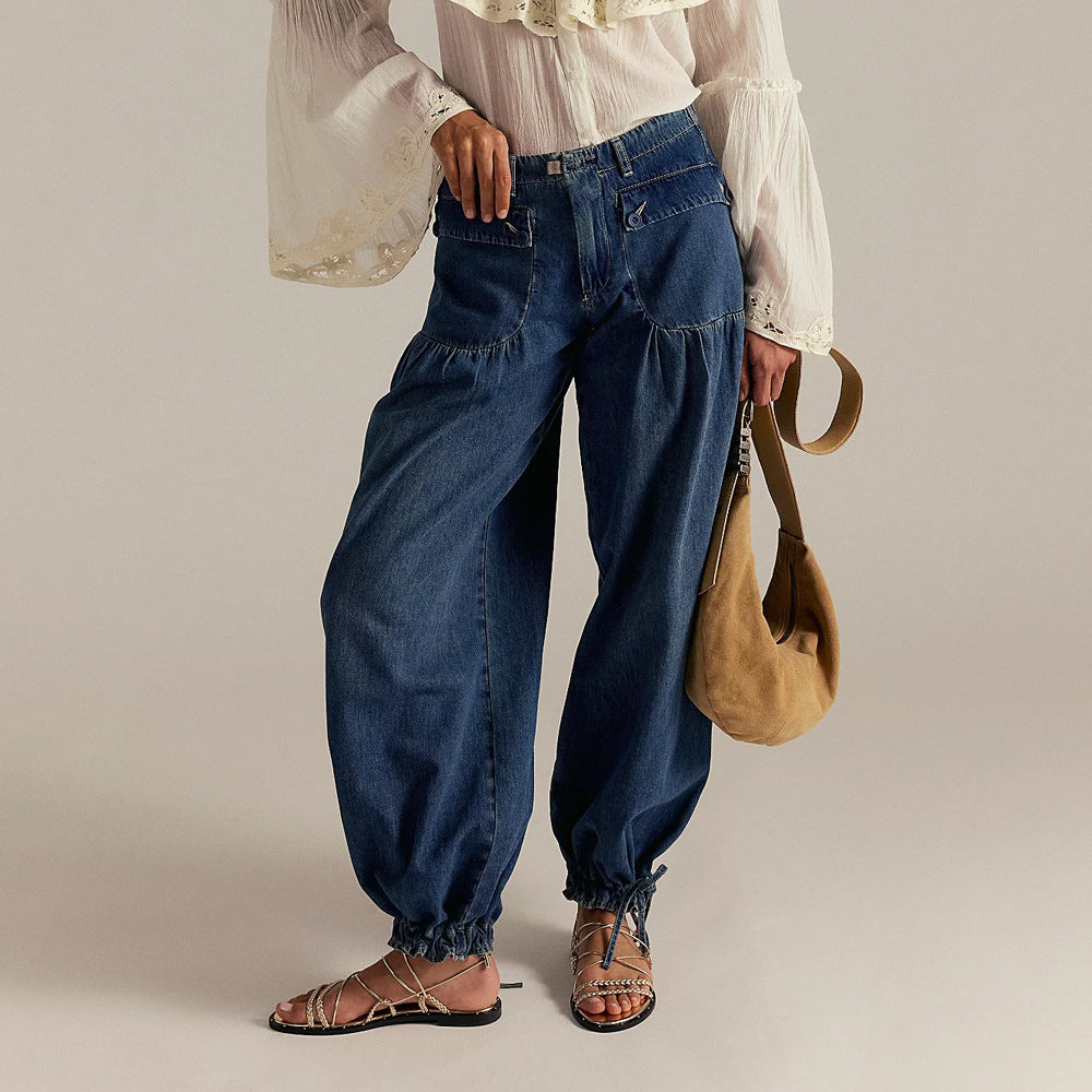 Sorenna — Wide-Leg Cotton Denim Jeans with Boho Pockets