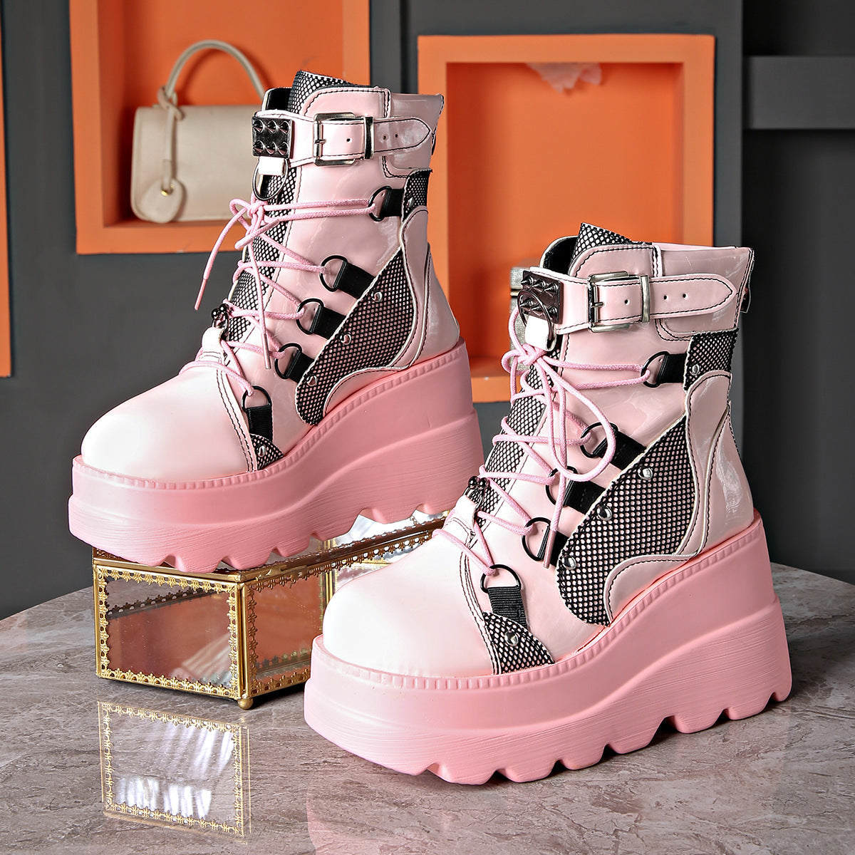 Liora — Gothic Platform Boots with Chunky Sole and Buckle Accents