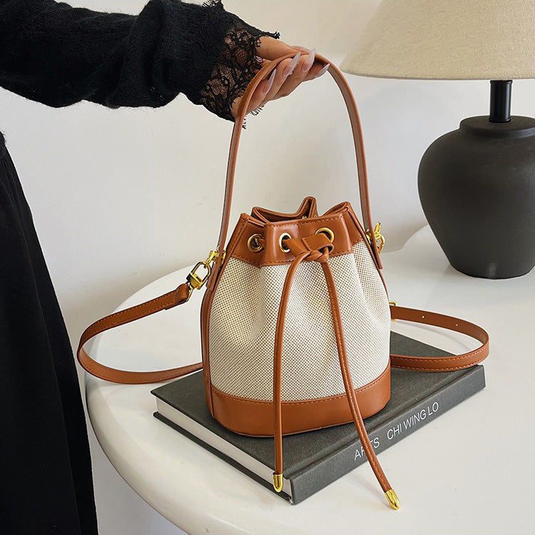 Oslen Canvas Bucket Bag — Lightweight Vegan Leather Trim Tote