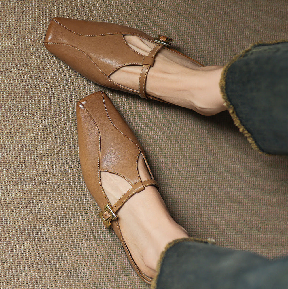 Velora — Genuine Leather T-Strap Mules with Cushioned Heel