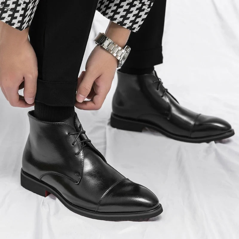 Marlowe — Men’s Polished Cap-Toe Dress Boots with Cushioned Comfort