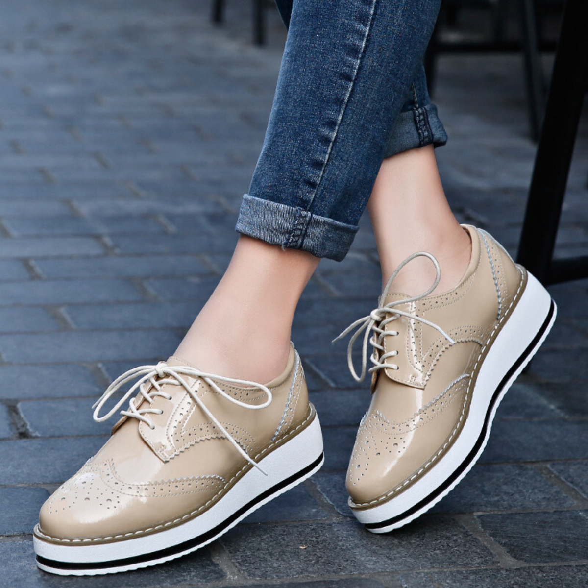 Avalen Platform Oxfords — Glossy Patent Leather Shoes with Chunky Sole
