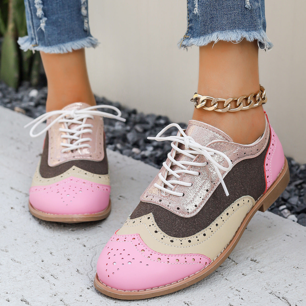 Renly Pastela — Pastel Brogue Oxfords with Floral Accents