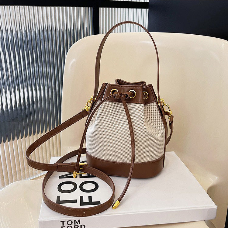 Oslen Canvas Bucket Bag — Lightweight Vegan Leather Trim Tote