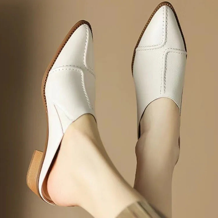 Elara — Hand-Stitched Leather Slip Mules with Wooden Heel