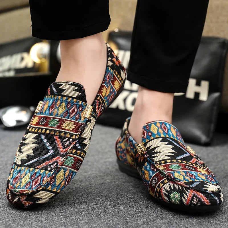Liora Canvas Loafers — Lightweight Breathable Shoes with Aztec Design
