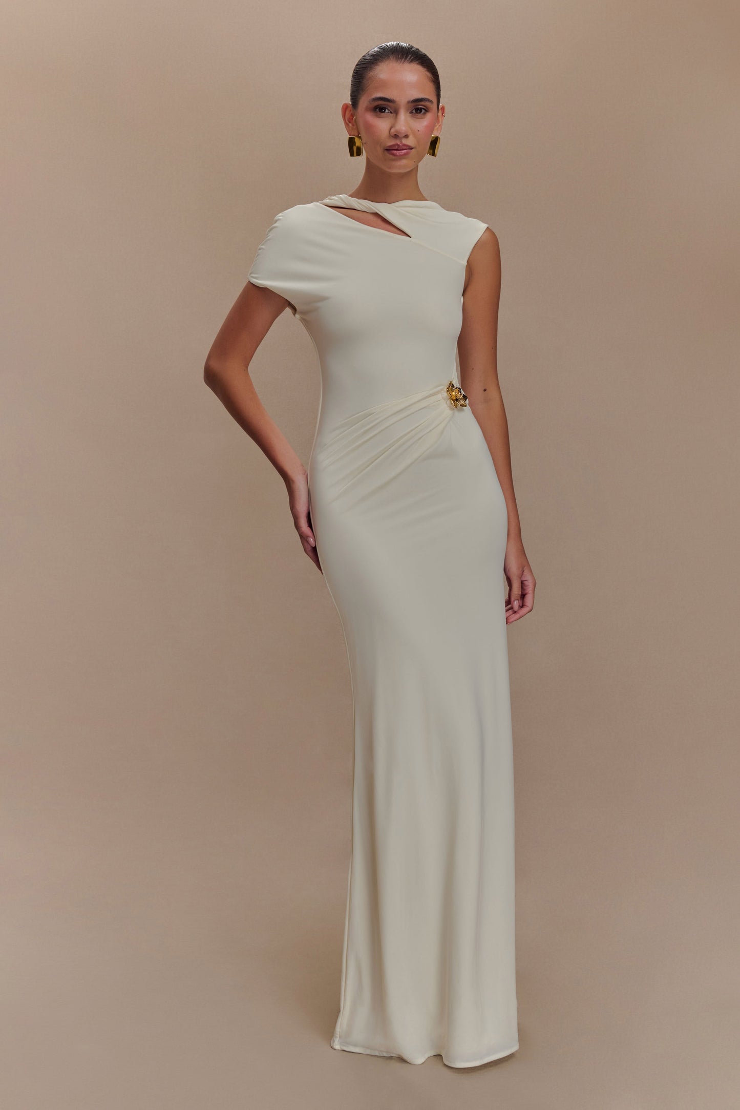 Zentara Slinky Maxi Dress With Hardware - Ivory