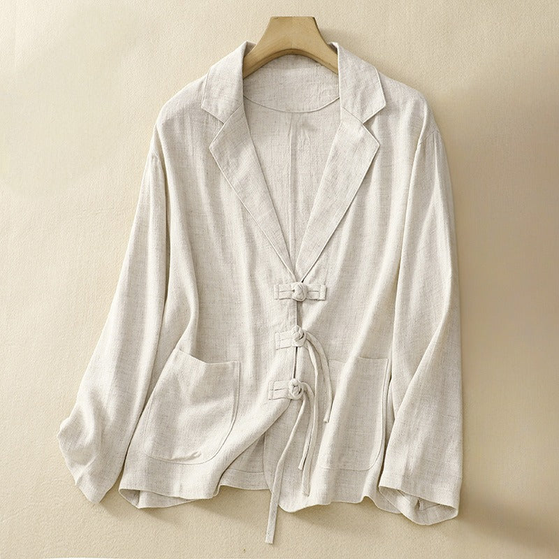 Liora — Lightweight Linen Jacket with Knotted Buttons and Patch Pockets