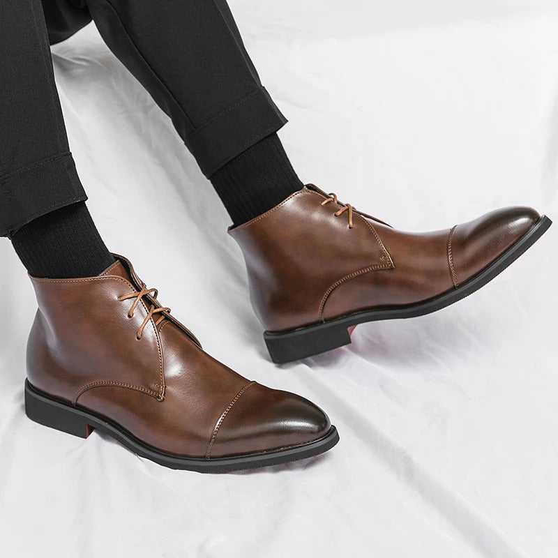 Marlowe — Men’s Polished Cap-Toe Dress Boots with Cushioned Comfort