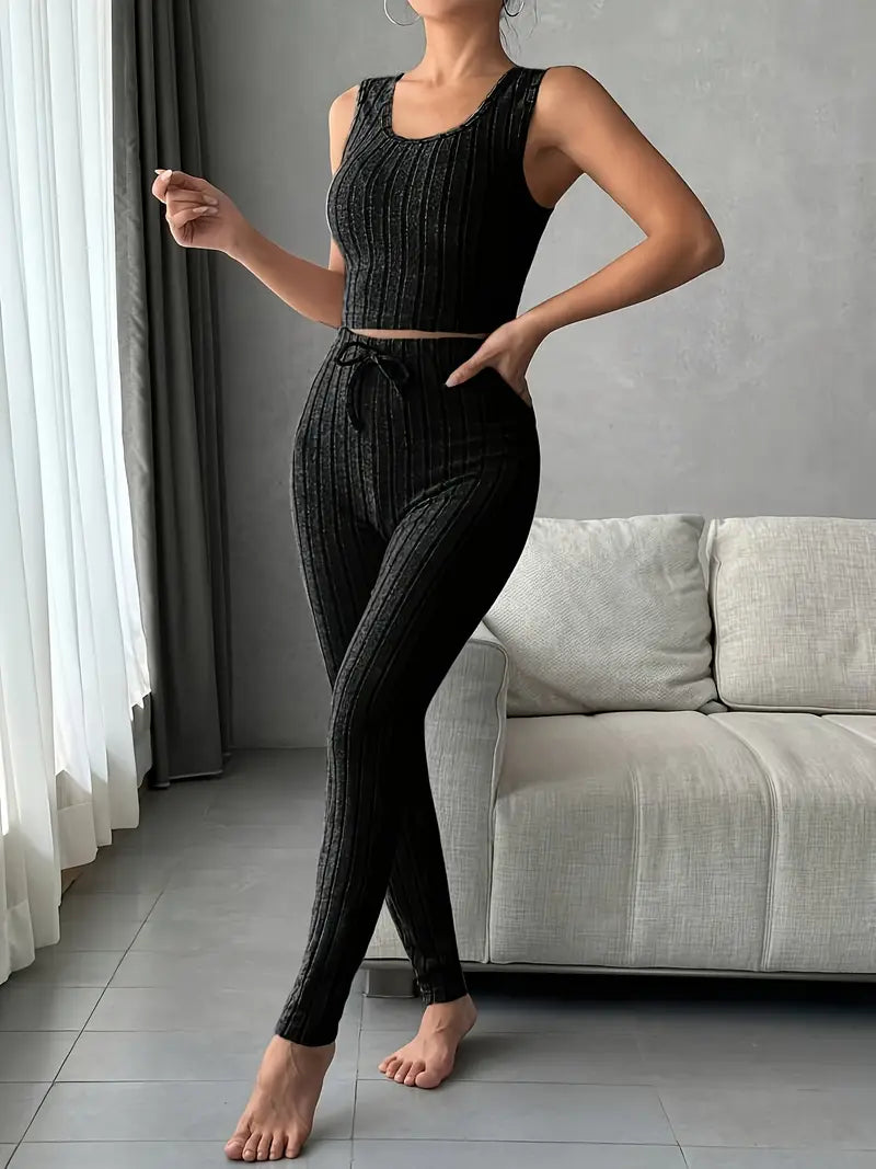Vesira — 3-Piece Ribbed Knit Lounge Set with Slim Fit