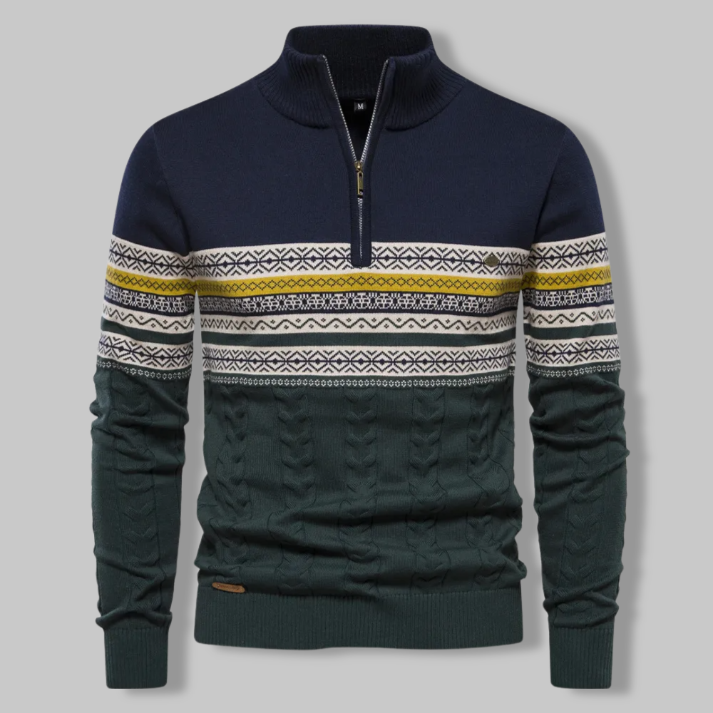 Norla — Men's Cable-Knit Quarter Zip Sweater with Alpine Pattern