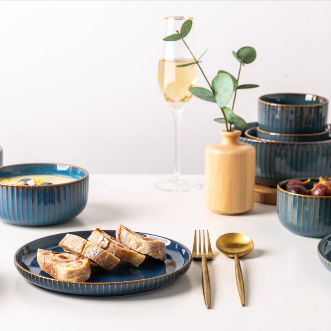 Liora — 12-Piece Ceramic Dinnerware Set with Hand-Stained Finish