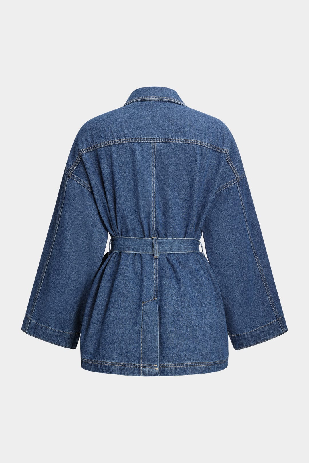 Vela — Tailored Denim Jacket with Waist Tie and Flared Sleeves