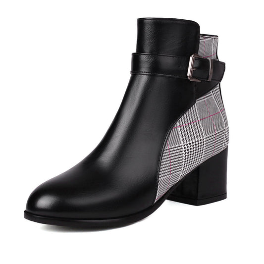 Elevare — Women’s Plaid Block Heel Boots with Cushioned Insole