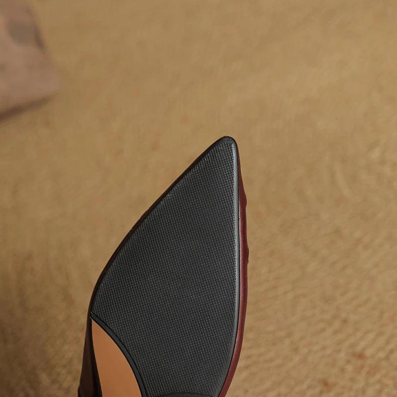 Emara Woven Leather Pumps — Genuine Leather Pointed Toe with Comfortable Wedge Heel