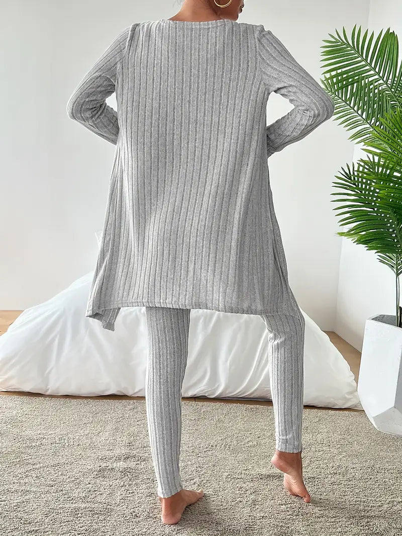 Vesira — 3-Piece Ribbed Knit Lounge Set with Slim Fit