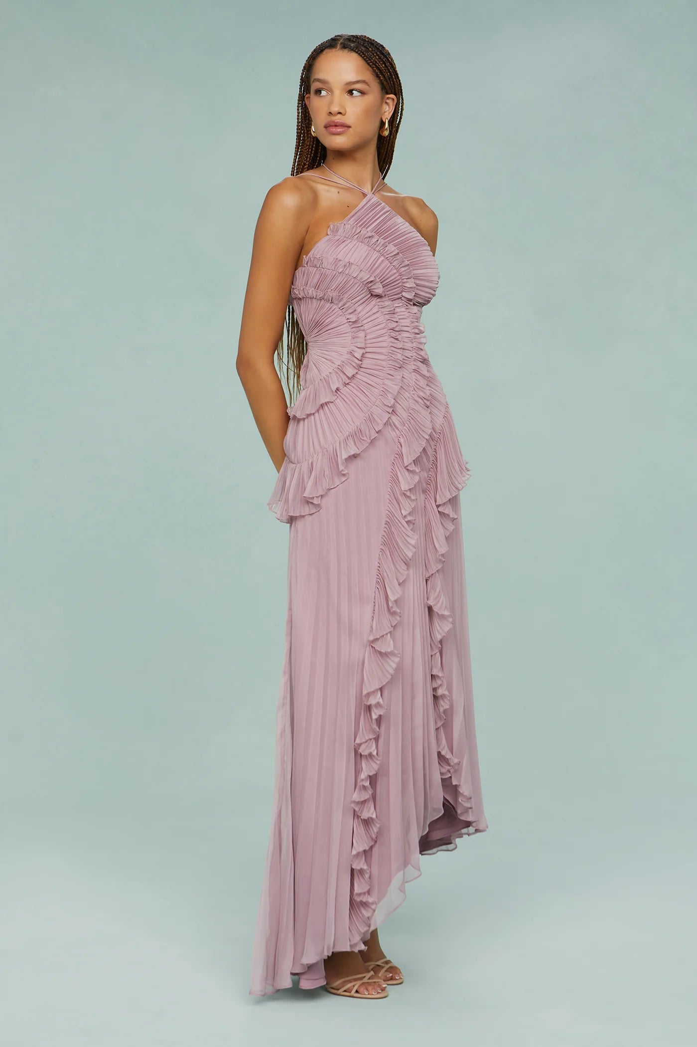 Zurvix – Sculpted pleats – One-shoulder midi dress