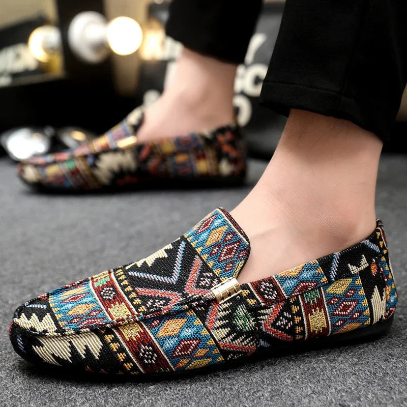 Liora Canvas Loafers — Lightweight Breathable Shoes with Aztec Design