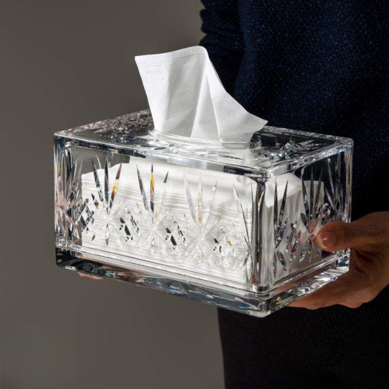 Valen — Faceted Acrylic Tissue Box with Crystal Detailing