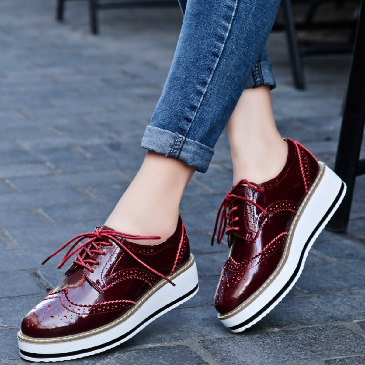 Avalen Platform Oxfords — Glossy Patent Leather Shoes with Chunky Sole