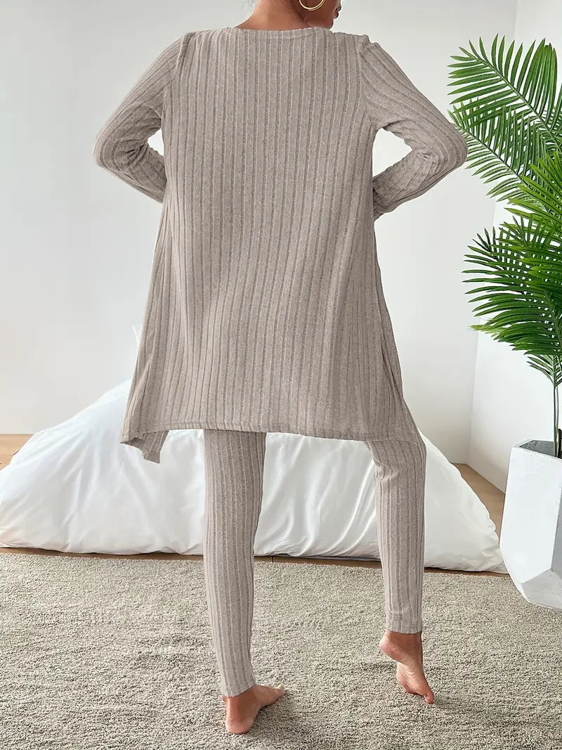 Vesira — 3-Piece Ribbed Knit Lounge Set with Slim Fit
