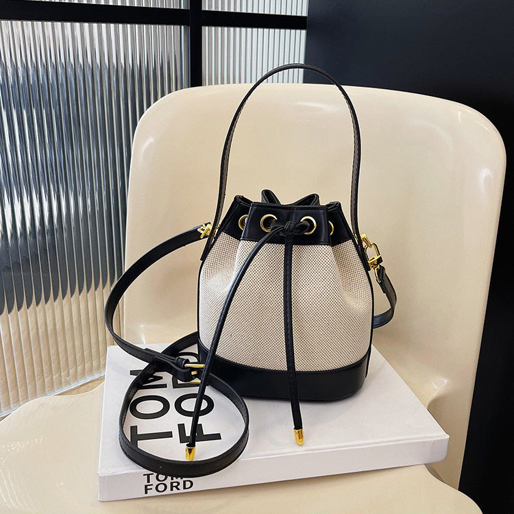 Oslen Canvas Bucket Bag — Lightweight Vegan Leather Trim Tote