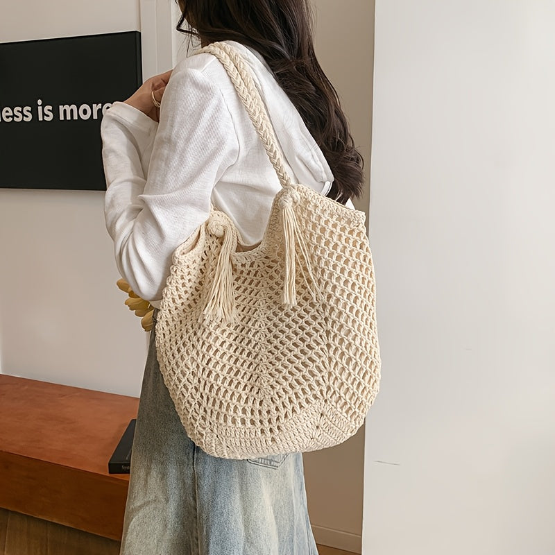 Ardena — Oversized Handcrafted Cotton Crochet Tote with Tassels