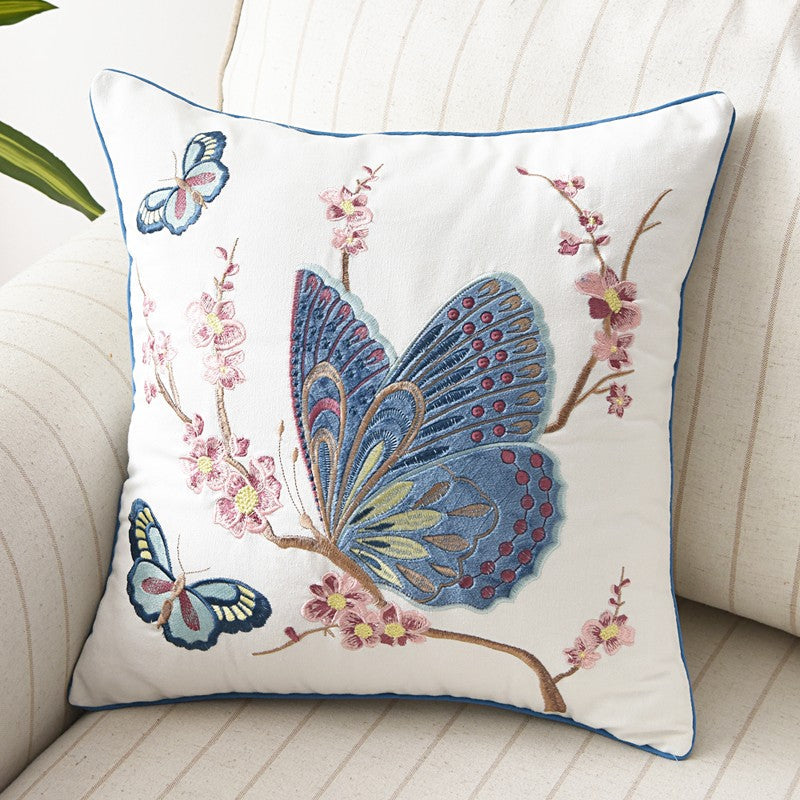 Liora — Embroidered Butterfly Cushion Cover in Cotton-Linen Blend