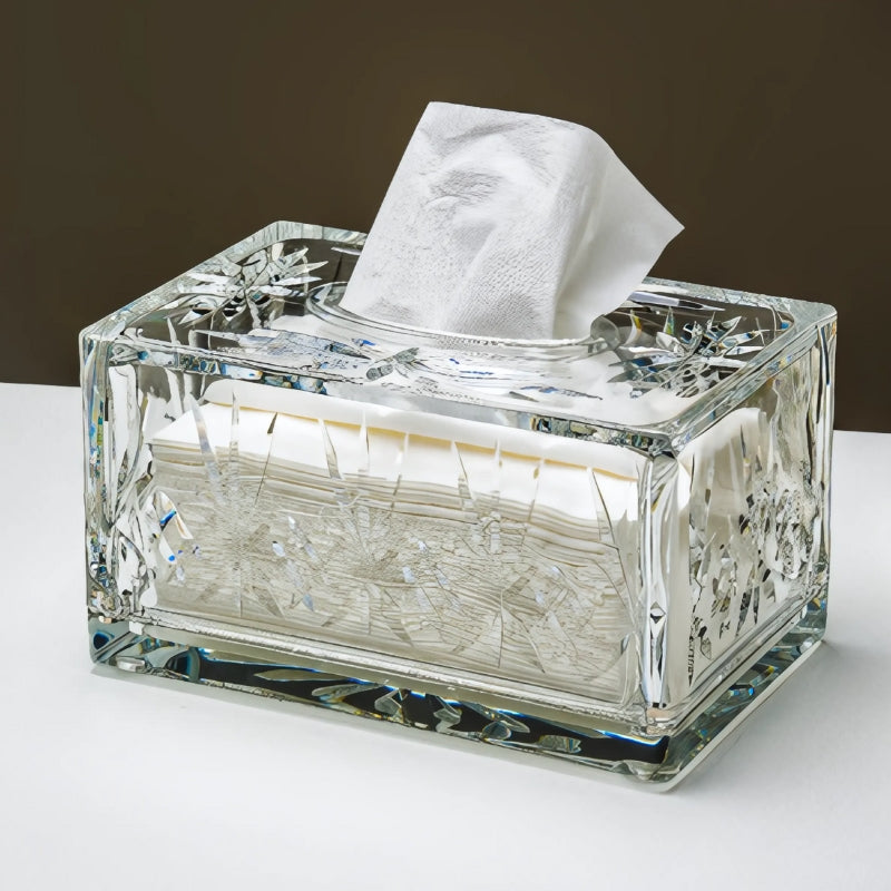 Valen — Faceted Acrylic Tissue Box with Crystal Detailing