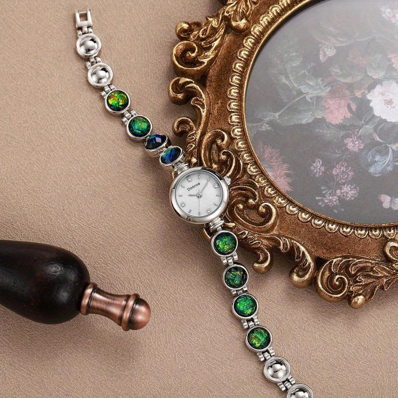 Marlenza — Green Opal Gemstone Watch with Sculptural Link Bracelet