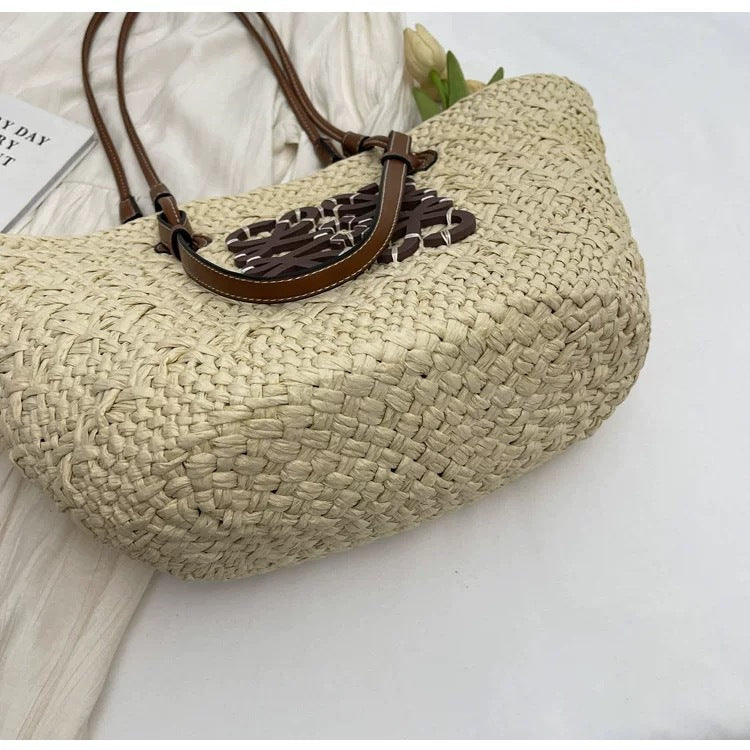Liora — Handcrafted Straw Beach Bag with Adjustable Faux Leather Handles
