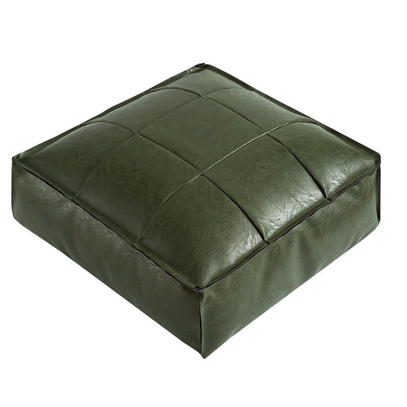Liora Pouf — Moroccan Faux Leather Floor Cushion with Stitched Grid Design