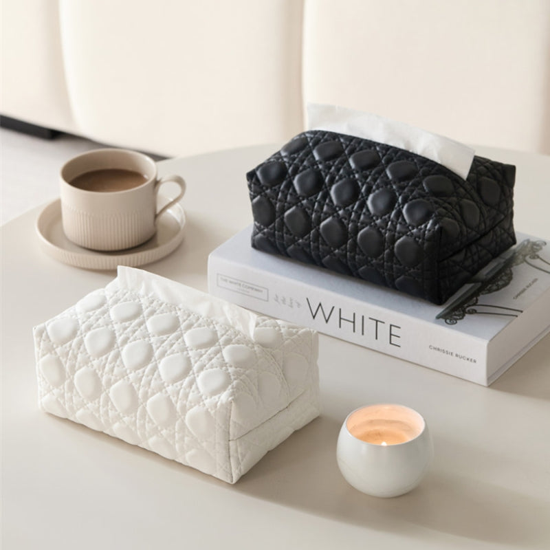 Velora — Quilted Faux Leather Tissue Holder with Modern Design
