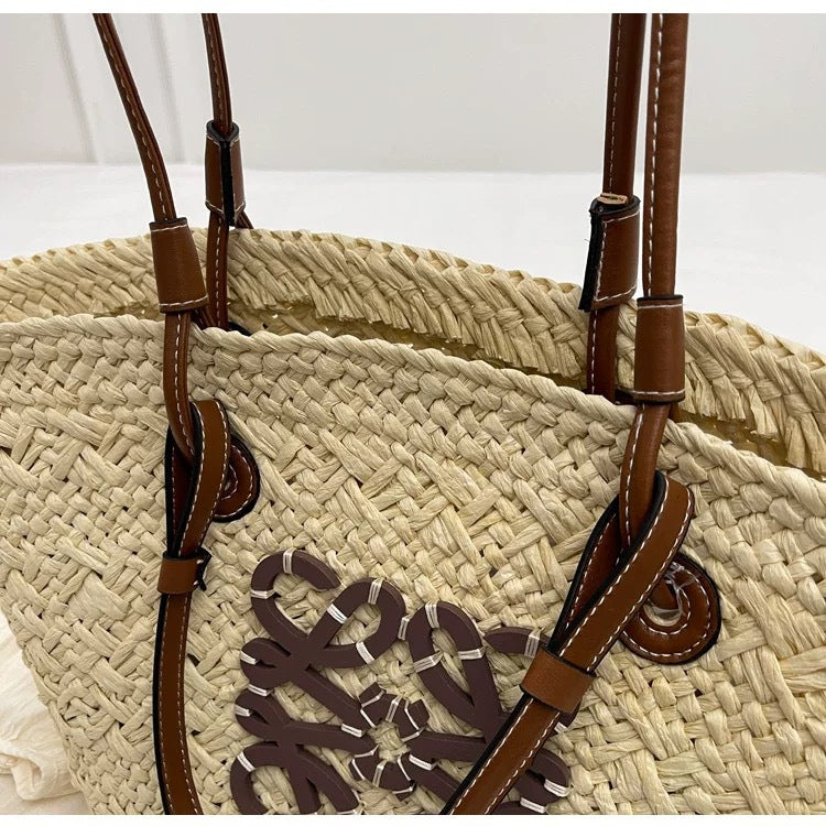 Liora — Handcrafted Straw Beach Bag with Adjustable Faux Leather Handles
