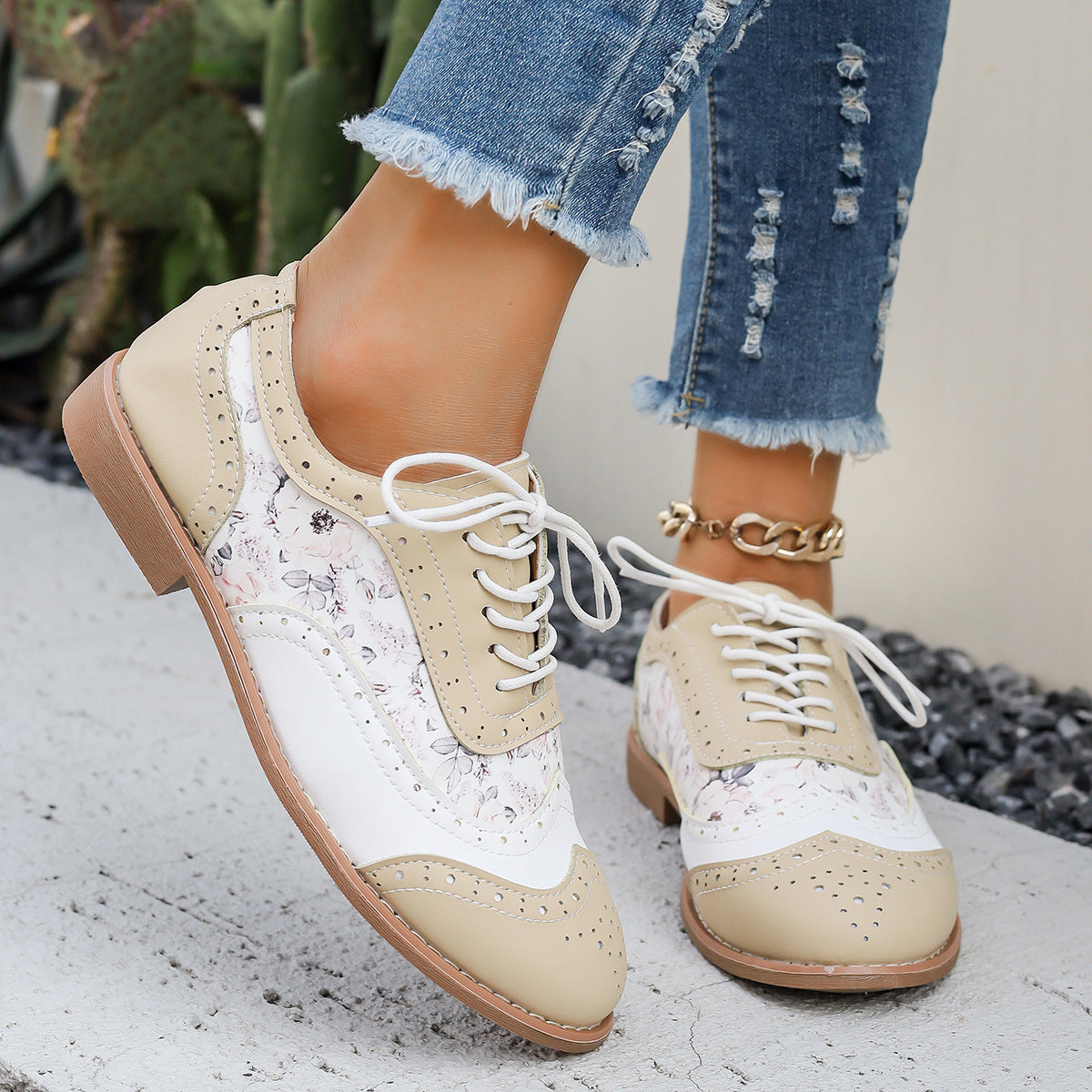 Renly Pastela — Pastel Brogue Oxfords with Floral Accents