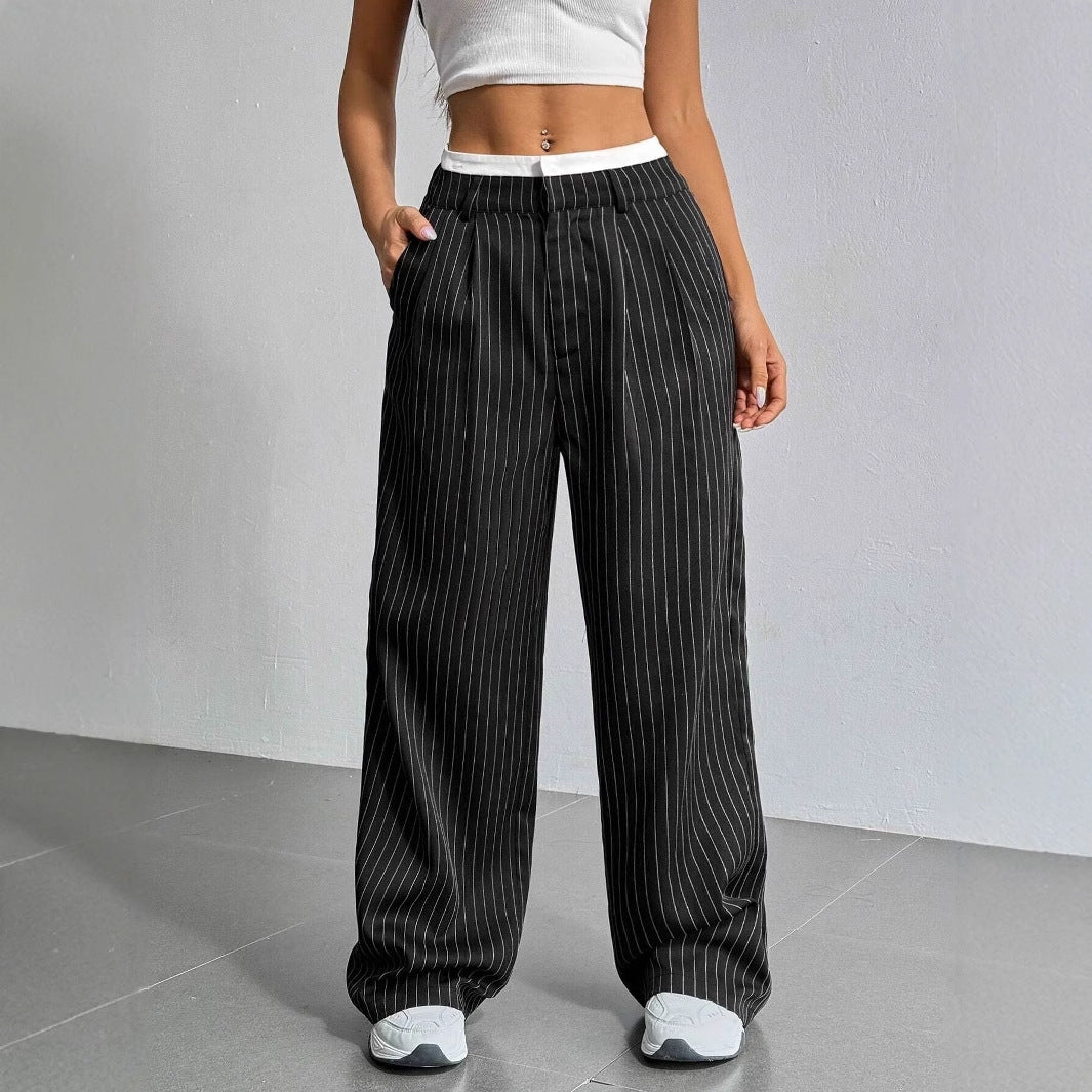 Virella — High-Waisted Striped Wide Leg Trousers with Waist Pleats