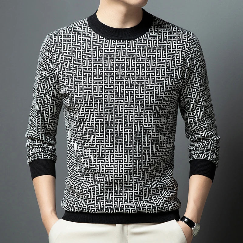 Blakeon — Men's Modern Maze Pattern Knit Sweater with Tailored Fit