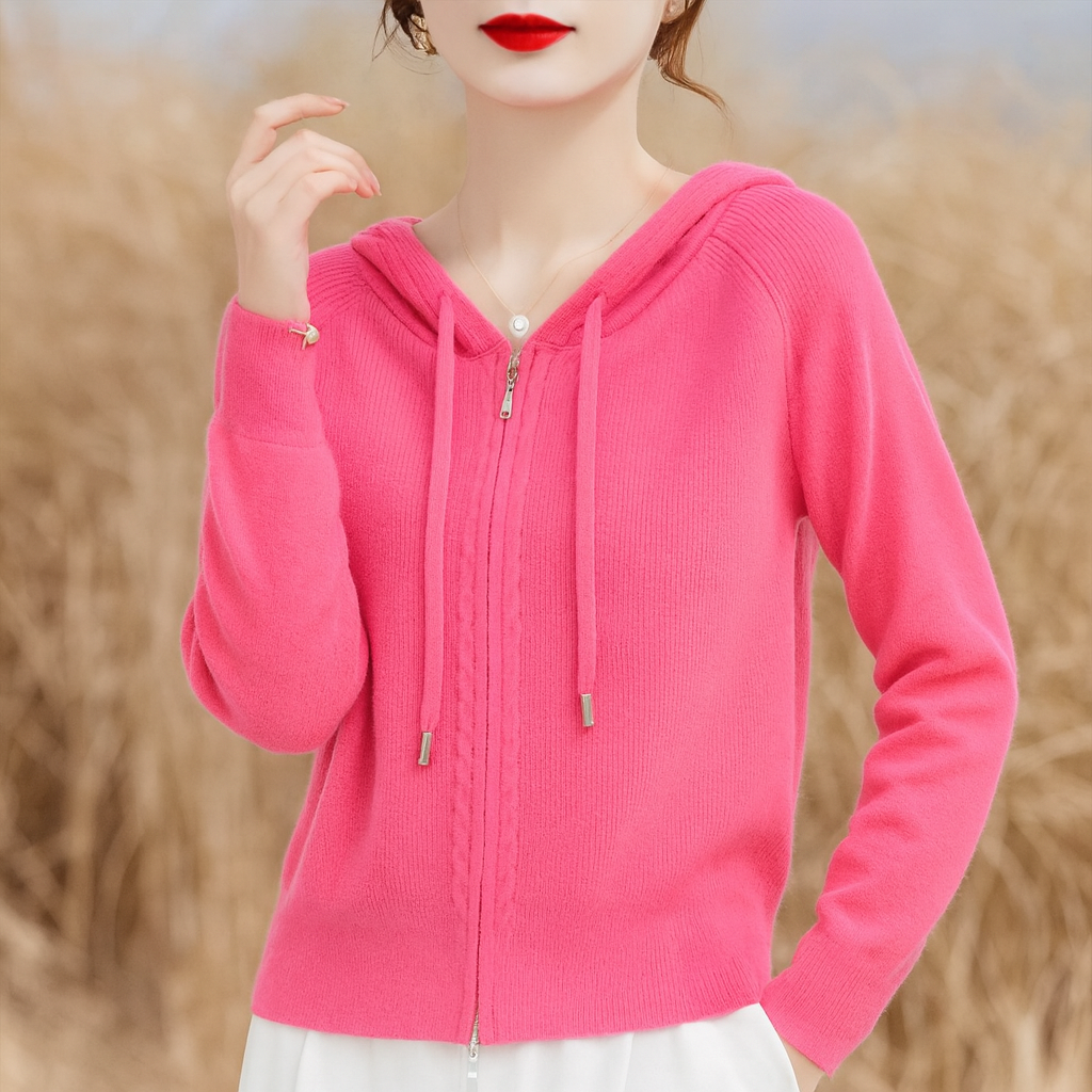Avero — Breathable Loft-Knit Hoodie with Two-Way Zipper and Raglan Sleeves