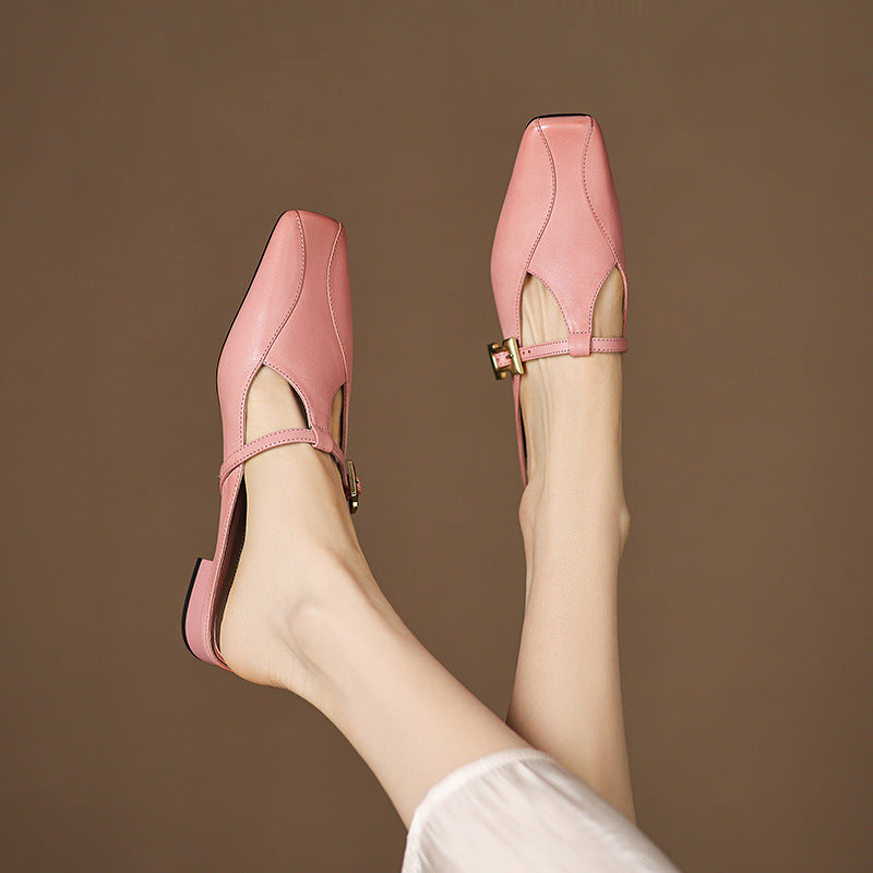Velora — Genuine Leather T-Strap Mules with Cushioned Heel