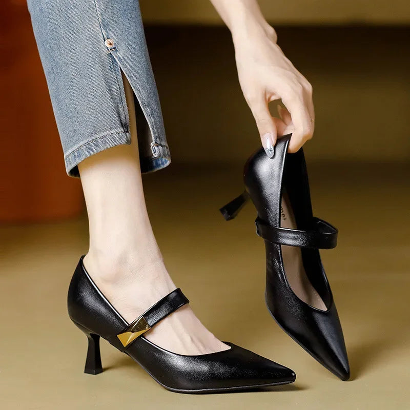 Lorien — Genuine Leather Mary Jane Heels with Kitten Heel and Cushioned Insole
