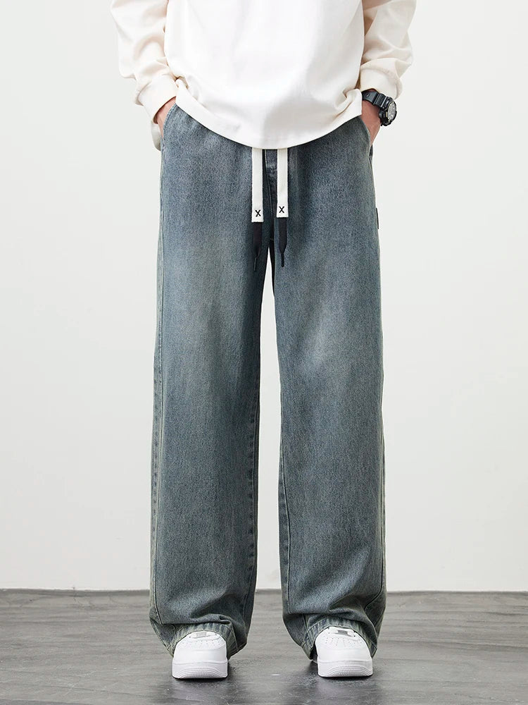 Emryn Wide-Leg Denim Pants — Relaxed Fit with Adjustable Drawstring Waist