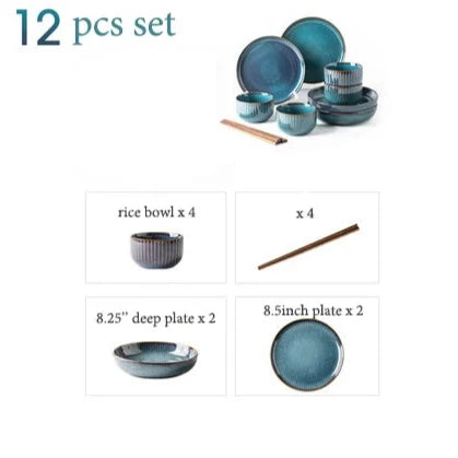 Liora — 12-Piece Ceramic Dinnerware Set with Hand-Stained Finish