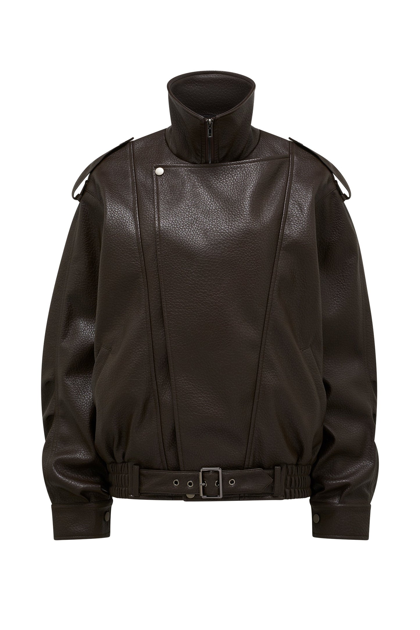 Rori Leather Jacket — Oversized PU Leather Jacket with Belt Detail