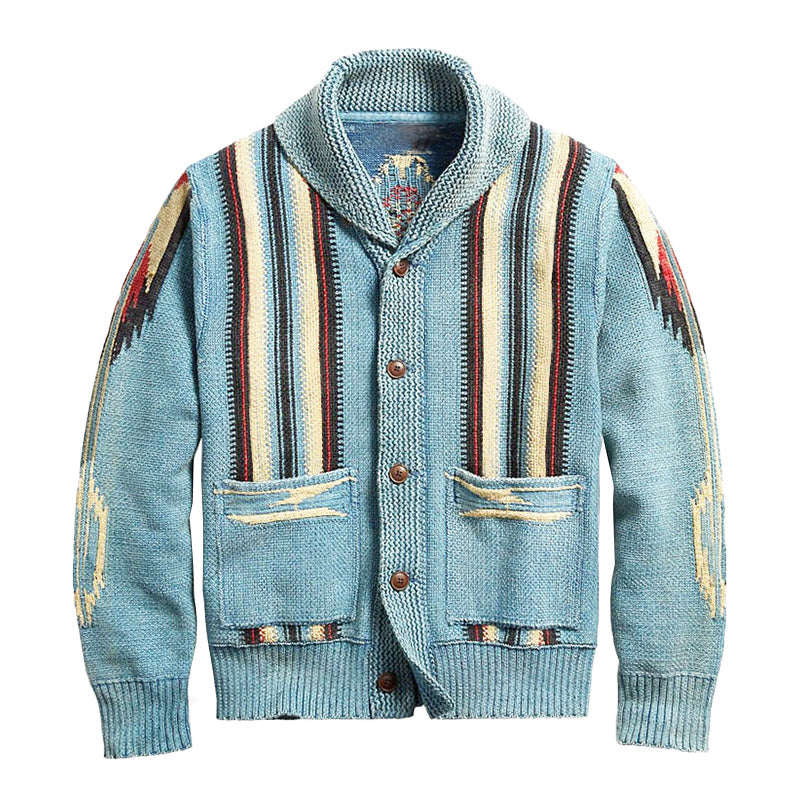 Dalton — Men’s Vintage Jacquard Knit Cardigan with Lapel Collar