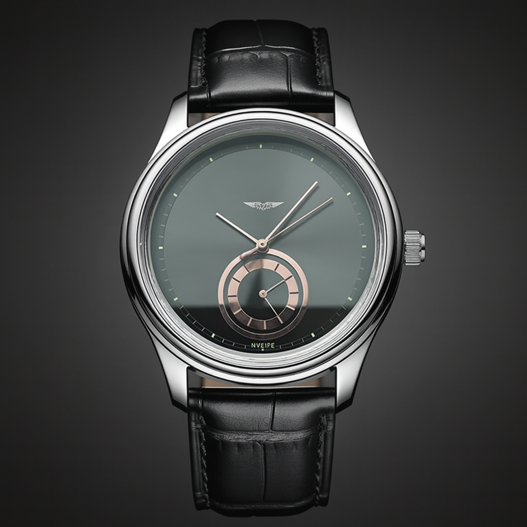 Talix — Dual Dial Leather Strap Watch with Swiss Quartz Movement